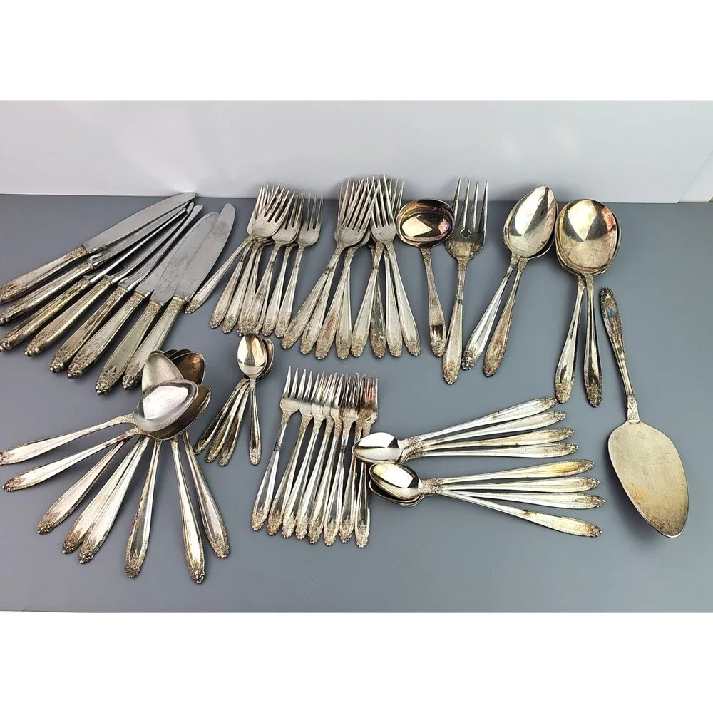 59 Piece Silver Plate Nickel Silver Spoons Knives Forks Serving Japan
